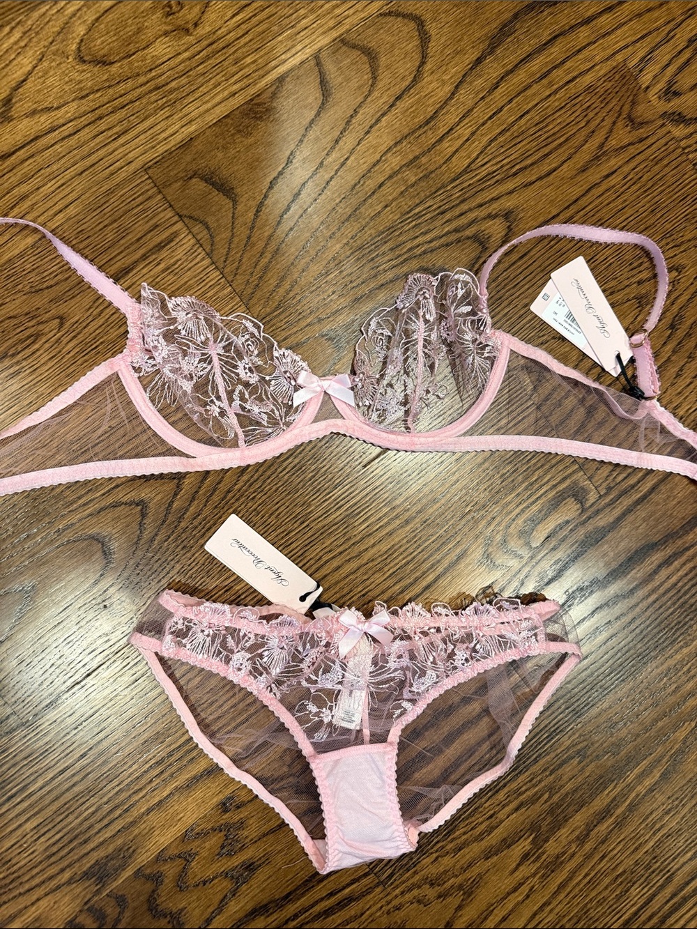 Agent Provocateur Light Pink Sheer Lace Bra and Bikini Set NWT